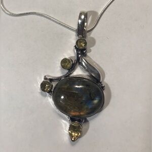 Labradorite Citrine Stamped 925 Sterling Silver Necklace